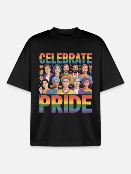 Celebrate Pride LGBT Rainbow Diversity - Boxy Heavyweight Unisex Organic T-Shirt by Stanley/Stella - black