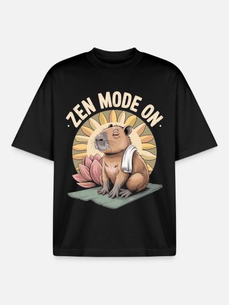 Capybara T-Shirt Zen Mode On - Boxy Heavyweight Unisex Organic T-Shirt von Stanley/Stella - Schwarz