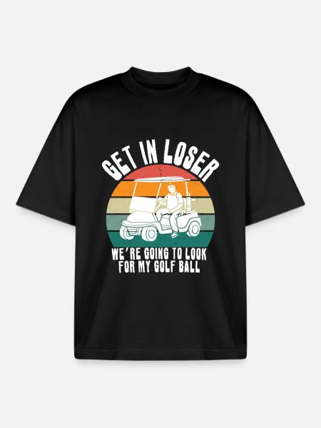 Retro Golf Cart Sunset - Boxy Heavyweight Unisex Organic T-Shirt by Stanley/Stella - black