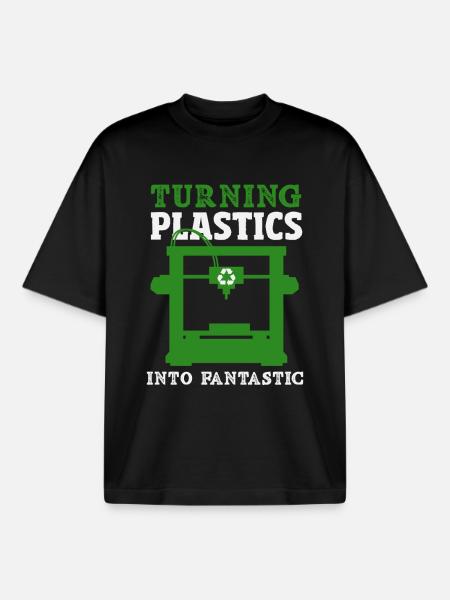 Turning Plastic Into Awesome 3D Printer - Boxy Heavyweight Unisex Organic T-Shirt by Stanley/Stella - black
