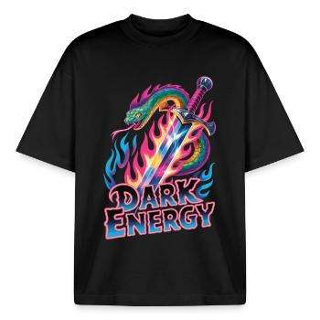 Schlange Schwert Shirt – Neon Fantasy Design - Boxy Heavyweight Unisex Organic T-Shirt von Stanley/Stella - Schwarz - Vorne - AI Model Male 185 light (185cm) & AI Model Female 172 dark (172cm)