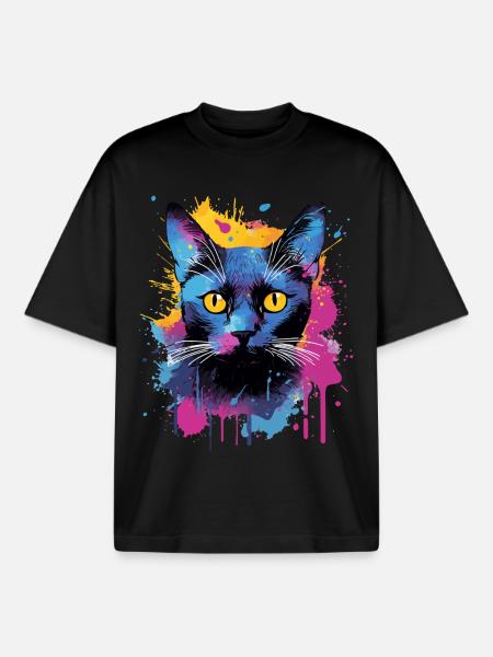 Splash Art Bombay Katzengesicht Bunt - Boxy Heavyweight Unisex Organic T-Shirt von Stanley/Stella - Schwarz
