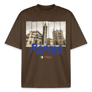 Parma Emilia-Romagna in Italien Vintage Souvenir - Boxy Heavyweight Unisex Organic T-Shirt von Stanley/Stella - Dunkelbraun - Vorne - AI Model Male 185 light (185cm) & AI Model Female 172 dark (172cm)