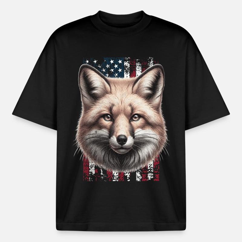 Fox US Red Fox Fox - T-shirt unisexe boxy épais biologique Stanley/Stella - noir