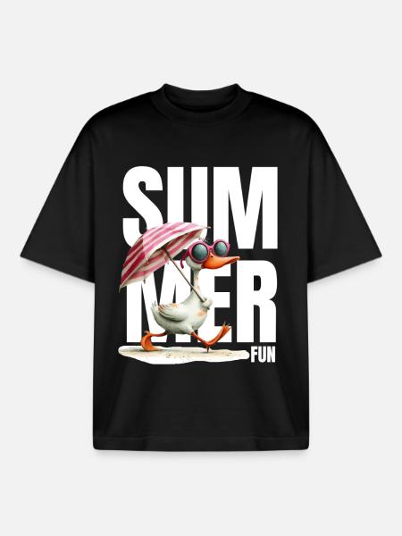 Summer duck with parasol & glasses - Boxy Heavyweight Unisex Organic T-Shirt by Stanley/Stella - black