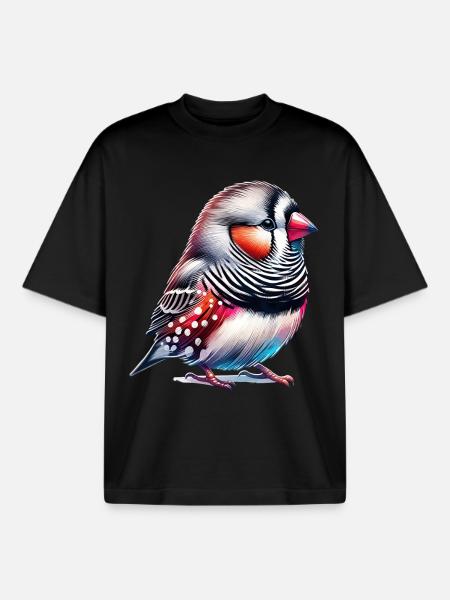 Zebra Finch Motif - Boxy Heavyweight Unisex Organic T-Shirt by Stanley/Stella - black