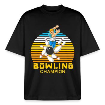 Champion de bowling Man Cadeau sportif rétro vintage - T-shirt unisexe boxy épais biologique Stanley/Stella - noir - Devant - AI Model Male 185 light (185cm) & AI Model Female 172 dark (172cm)