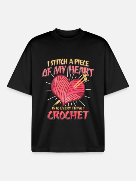 Valentine's Day Crochet Love - Boxy Heavyweight Unisex Organic T-Shirt by Stanley/Stella - black