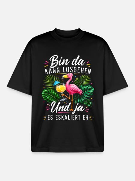 Bin da Eskaliert Flamingo Sommer - Boxy Heavyweight Unisex Organic T-Shirt von Stanley/Stella - Schwarz