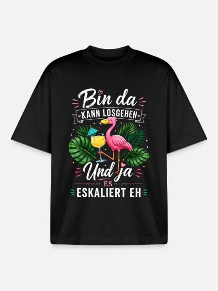 Bin da Eskaliert Flamingo Party - Boxy Heavyweight Unisex Organic T-Shirt von Stanley/Stella - Schwarz