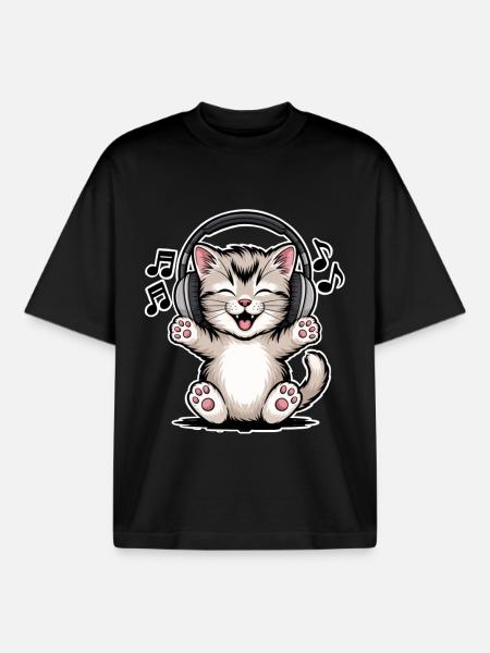 Cat Music - Boxy Heavyweight Unisex Organic T-Shirt by Stanley/Stella - black