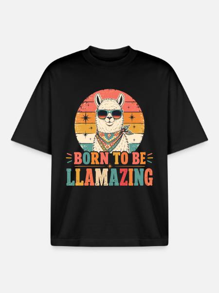 Born To Be Llamazing Shirt - Boxy Heavyweight Unisex Organic T-Shirt by Stanley/Stella - black