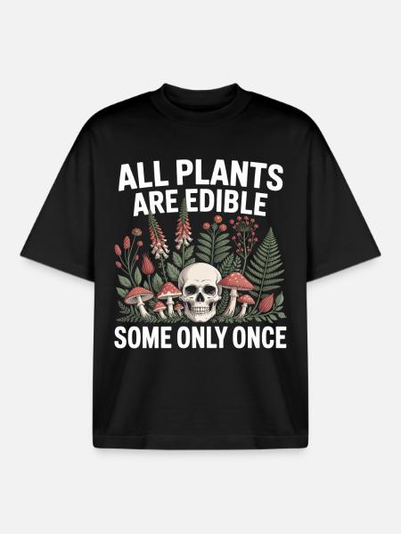 All Plants Are Edible Skull Mushrooms - Boxy Heavyweight Unisex Organic T-Shirt by Stanley/Stella - black