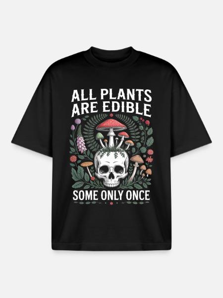 All Plants Edible Skull Mushrooms - Boxy Heavyweight Unisex Organic T-Shirt by Stanley/Stella - black