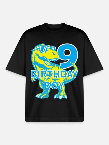 DINO 9 YEARS DINOSAUR 9TH BIRTHDAY - Boxy Heavyweight Unisex Organic T-Shirt by Stanley/Stella - black