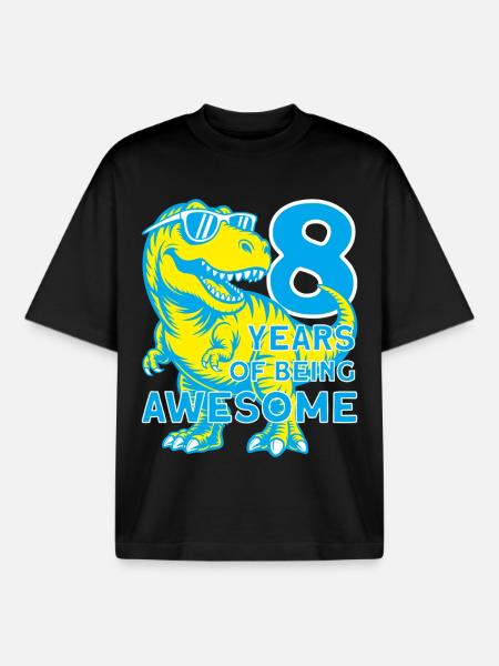 DINO 8 YEARS DINOSAUR 8TH BIRTHDAY - Boxy Heavyweight Unisex Organic T-Shirt by Stanley/Stella - black