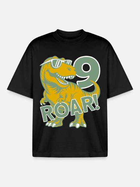 DINO 9 YEARS DINOSAUR 9TH BIRTHDAY - Boxy Heavyweight Unisex Organic T-Shirt by Stanley/Stella - black