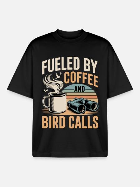 Coffee, bird calls and binoculars - Boxy Heavyweight Unisex Organic T-Shirt by Stanley/Stella - black