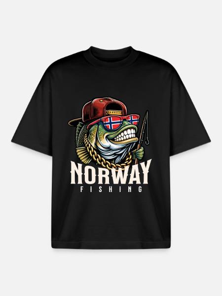 Norway Fishing - Boxy Heavyweight Unisex Organic T-Shirt by Stanley/Stella - black