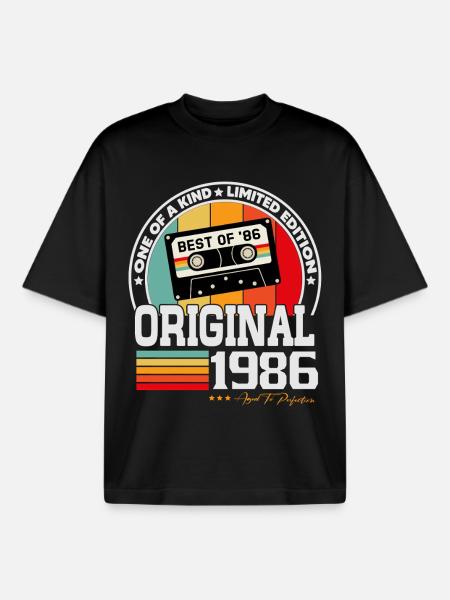 Original 1986 Vintage Retro fødselsdagsgave - Stanley/Stella unisex boxy heavyweight T-shirt økologisk - sort
