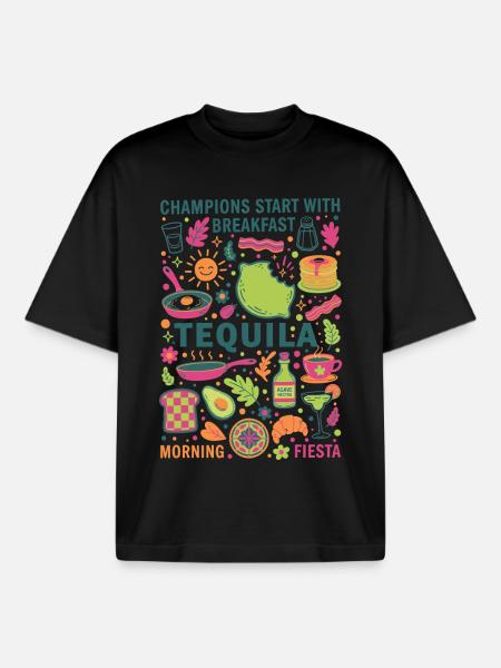 Breakfast Champions Start Breakfast Tequila Brunch - Boxy Heavyweight Unisex Organic T-Shirt by Stanley/Stella - black