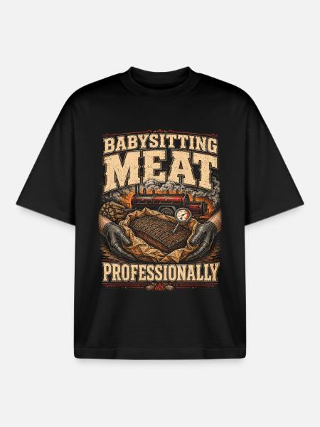 BBQ Competition Babysitting Meat Professionally - Boxy Heavyweight Unisex Organic T-Shirt by Stanley/Stella - black