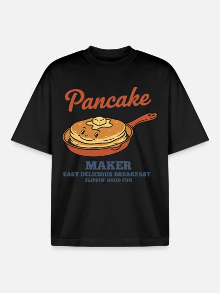 Breakfast Pancake Funny Brunch Coffee Bacon - Boxy Heavyweight Unisex Organic T-Shirt by Stanley/Stella - black