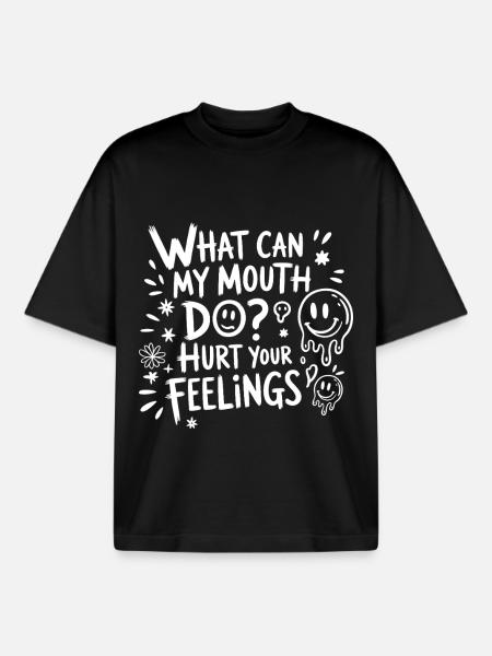 What My Mouth Does – Hurting Feelings - Boxy Heavyweight Unisex Organic T-Shirt by Stanley/Stella - black