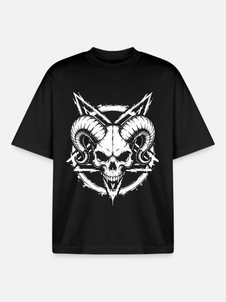 Skull with Horns Skull - Boxy Heavyweight Unisex Organic T-Shirt by Stanley/Stella - black
