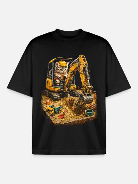 Baggerfahrer Babykatze Katze - Boxy Heavyweight Unisex Organic T-Shirt von Stanley/Stella - Schwarz