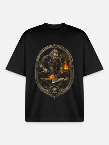 Forgeron, ferrage, maréchal-ferrant viking - T-shirt unisexe boxy épais biologique Stanley/Stella - noir