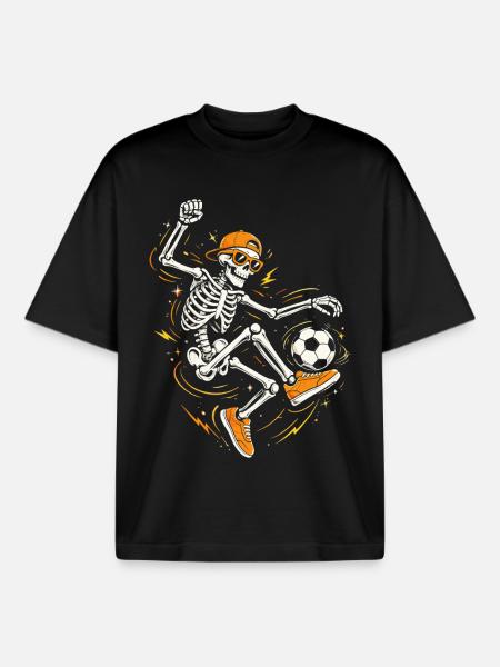 Halloween, Football, Skeleton - Boxy Heavyweight Unisex Organic T-Shirt by Stanley/Stella - black