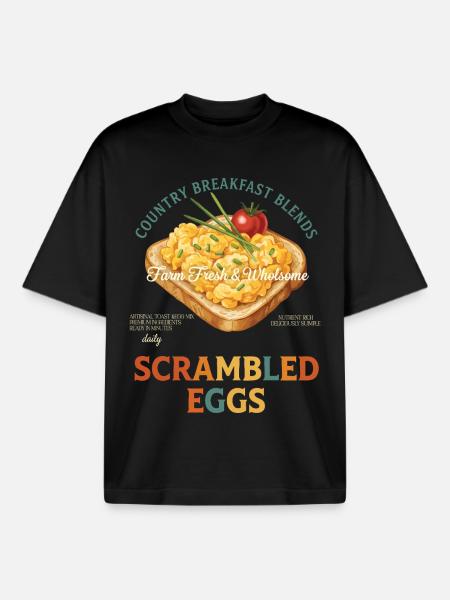 Breakfast Country Breakfast Blends Scrambled Eggs - Boxy Heavyweight Unisex Organic T-Shirt by Stanley/Stella - black