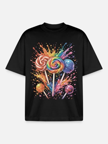 Mehrfarbige Süßigkeiten-Lutscher-Spritzkunst - Boxy Heavyweight Unisex Organic T-Shirt von Stanley/Stella - Schwarz