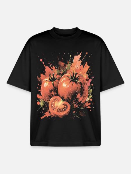 Rotes Tomatengemüse-Splash-Kunst-Aquarell - Boxy Heavyweight Unisex Organic T-Shirt von Stanley/Stella - Schwarz