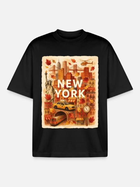 Sketch d’automne à New York - T-shirt unisexe boxy épais biologique Stanley/Stella - noir