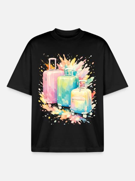 Reisekoffer Pastel Colour Splash Art - Boxy Heavyweight Unisex Organic T-Shirt von Stanley/Stella - Schwarz