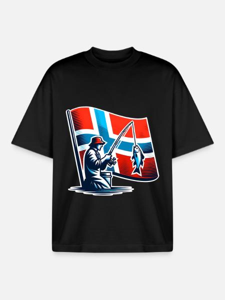 Norway Angler Motif - Boxy Heavyweight Unisex Organic T-Shirt by Stanley/Stella - black