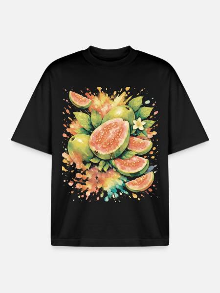 Goyave Tropique Fruit Exotique Splash Art - T-shirt unisexe boxy épais biologique Stanley/Stella - noir