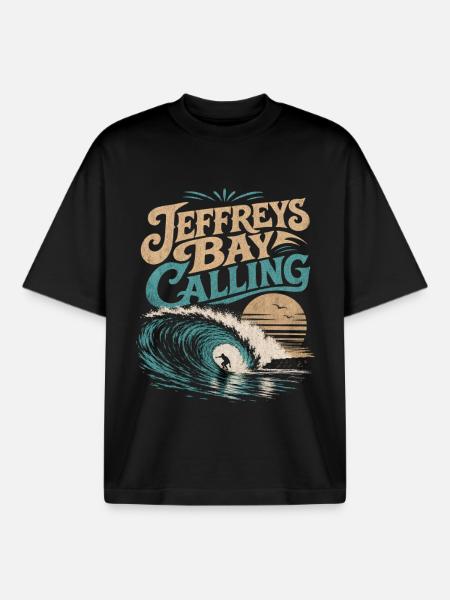 Jeffreys Bay Surfing - Boxy Heavyweight Unisex Organic T-Shirt by Stanley/Stella - black