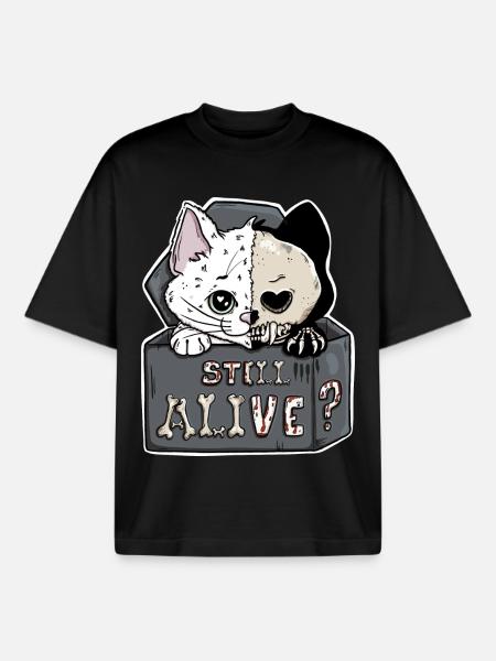Schrödinger's Cat – Still Alive Halloween - Boxy Heavyweight Unisex Organic T-Shirt by Stanley/Stella - black