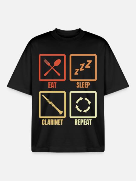 Food Sleep Clarinet Repeat - Boxy Heavyweight Unisex Organic T-Shirt by Stanley/Stella - black
