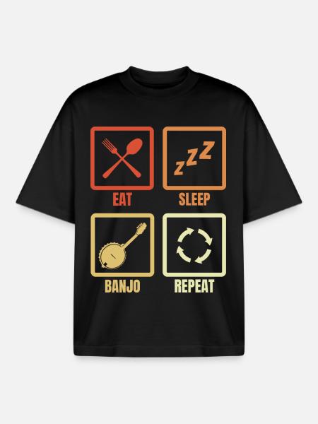 Eat Sleep Banjo Repeat - Boxy Heavyweight Unisex Organic T-Shirt by Stanley/Stella - black