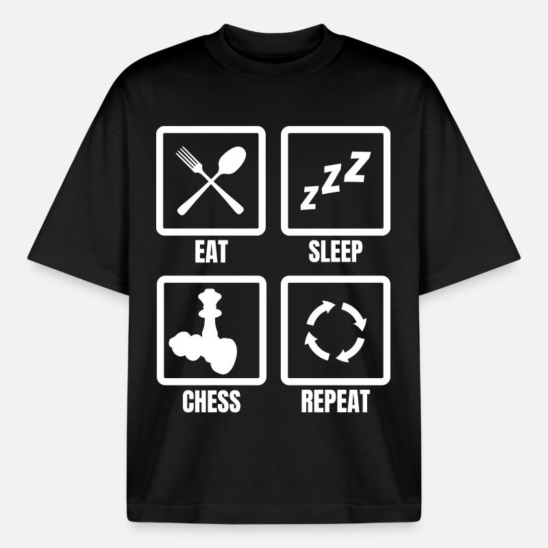 Eating, sleeping, chess, repeating - Boxy Heavyweight Unisex Organic T-Shirt by Stanley/Stella - black