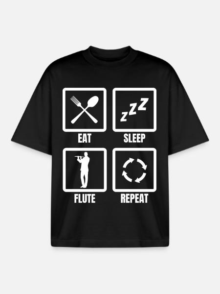 Eat Sleep Flute Repeat - Boxy Heavyweight Unisex Organic T-Shirt by Stanley/Stella - black