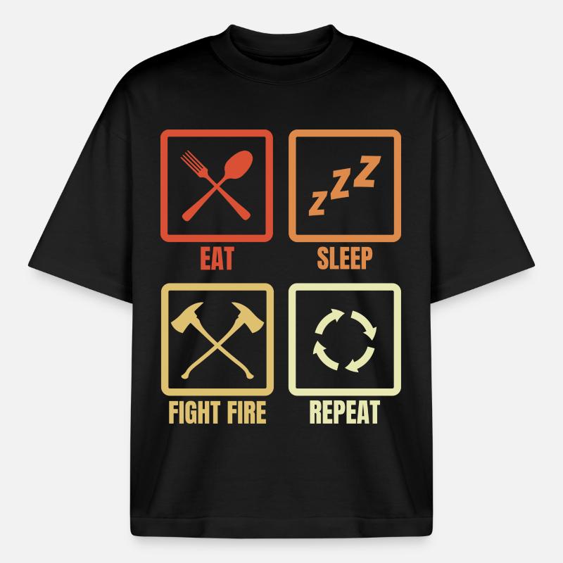 Essen Schlafen Feuer bekämpfen - Boxy Heavyweight Unisex Organic T-Shirt von Stanley/Stella - Schwarz