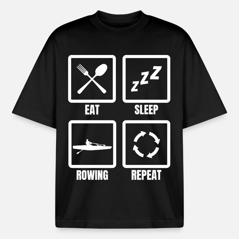 Manger, dormir, ramer, répéter - T-shirt unisexe boxy épais biologique Stanley/Stella - noir