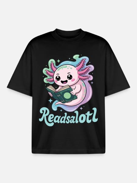 Readsalotl Axolotl-Lesebücher - Boxy Heavyweight Unisex Organic T-Shirt von Stanley/Stella - Schwarz