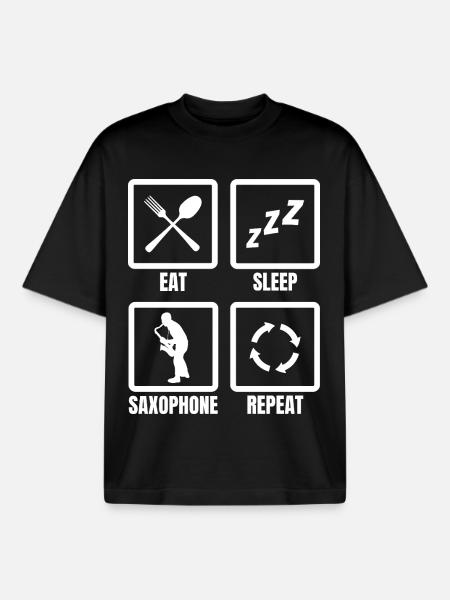 Eat Sleep Saxophone Repeat - Boxy Heavyweight Unisex Organic T-Shirt by Stanley/Stella - black