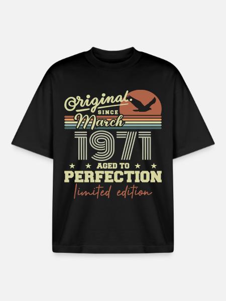 Anniversaire Mars 1971 - T-shirt unisexe boxy épais biologique Stanley/Stella - noir